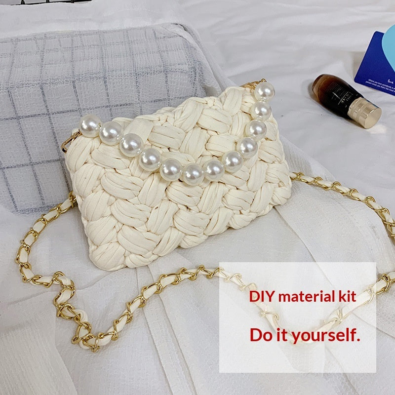 DIY Craft Kit Yarn, Crochet Hook, And Fabric Strips For Making A ShoulderCrossbody Bag