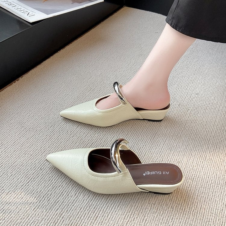 Elegant Pointed Toe Metal One-Strap Mules 2025 Summer New Wedge Heel Platform Sandals For Women