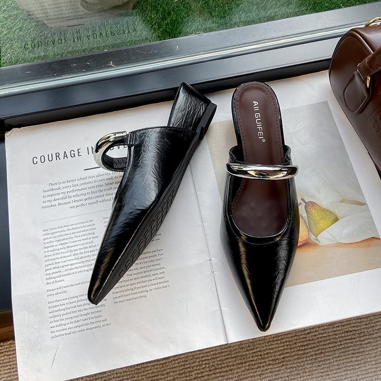 Elegant Pointed Toe Metal One-Strap Mules 2025 Summer New Wedge Heel Platform Sandals For Women